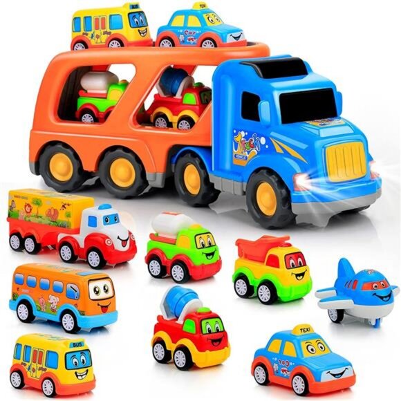9 Pcs Cars Toys for 2 3 4 5 Years Old Toddlers, Big Carrier Truck with 8 Small - Picture 1 of 7